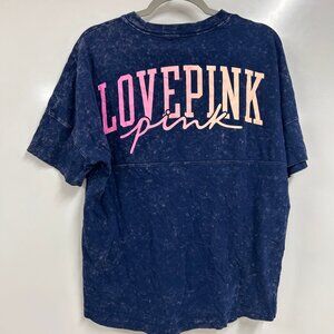 0358 Victoria’s Secret PINK Oversized Blue Acid Wash “LOVE PINK” T-Shirt